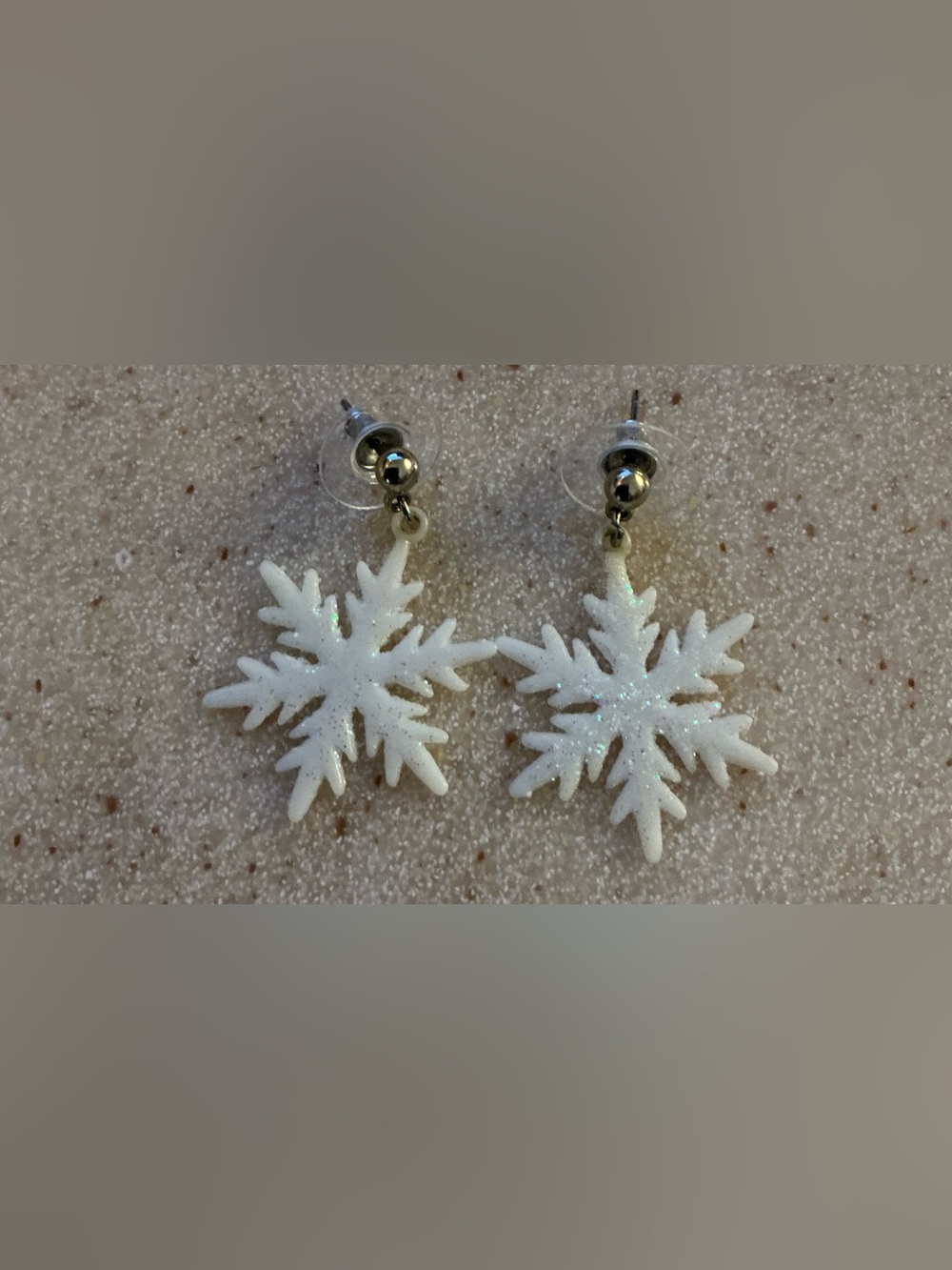 White Snowflake Dangle Earrings - Winter Holiday Jewelry